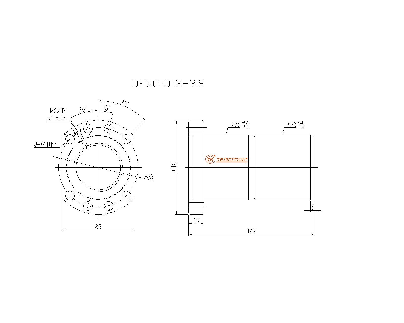 DFS05012-3.8滚珠丝杆螺母TBI品牌南京哈宁现货供应