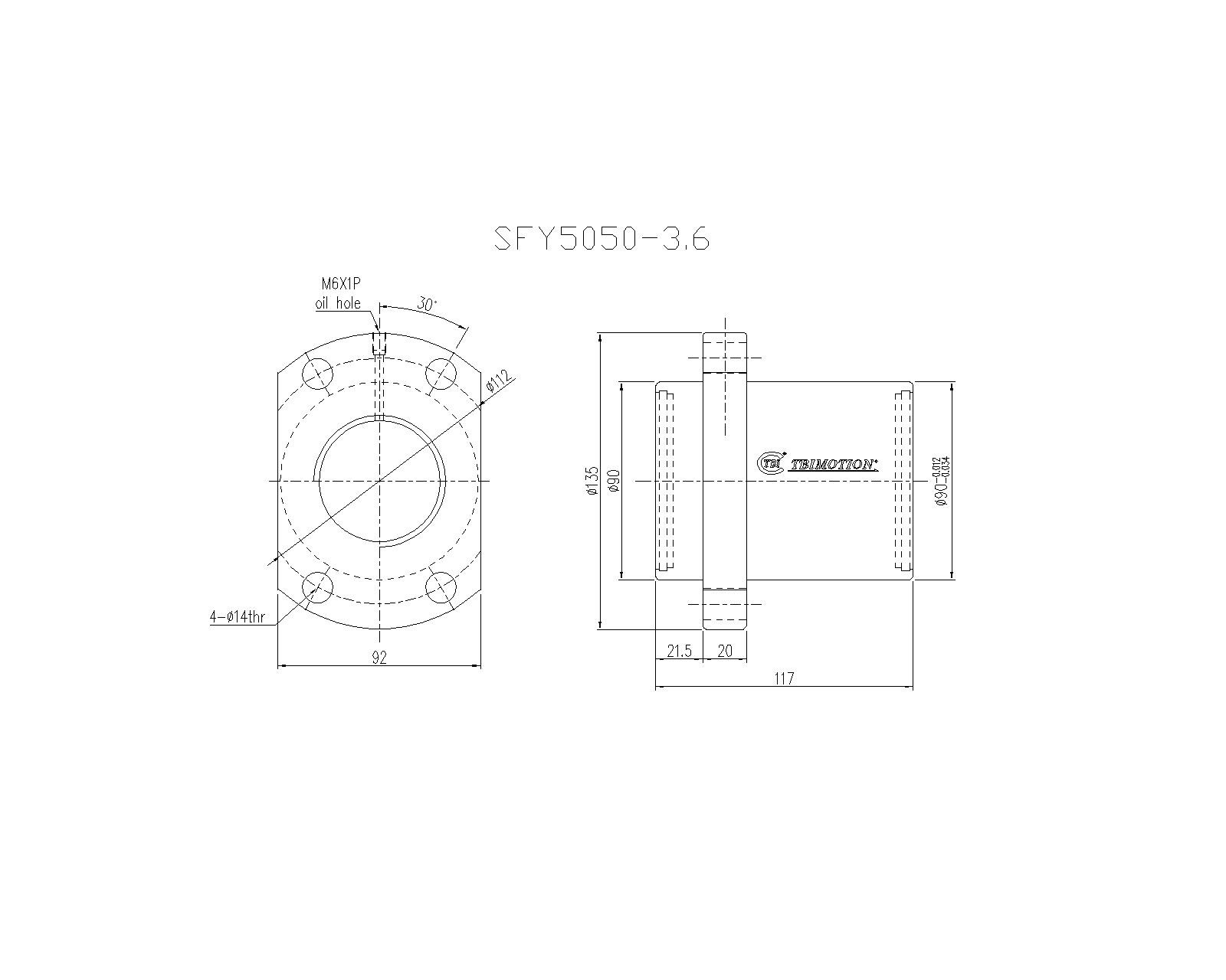 SFY05050-3.6滚珠丝杆螺母TBI品牌南京哈宁现货供应