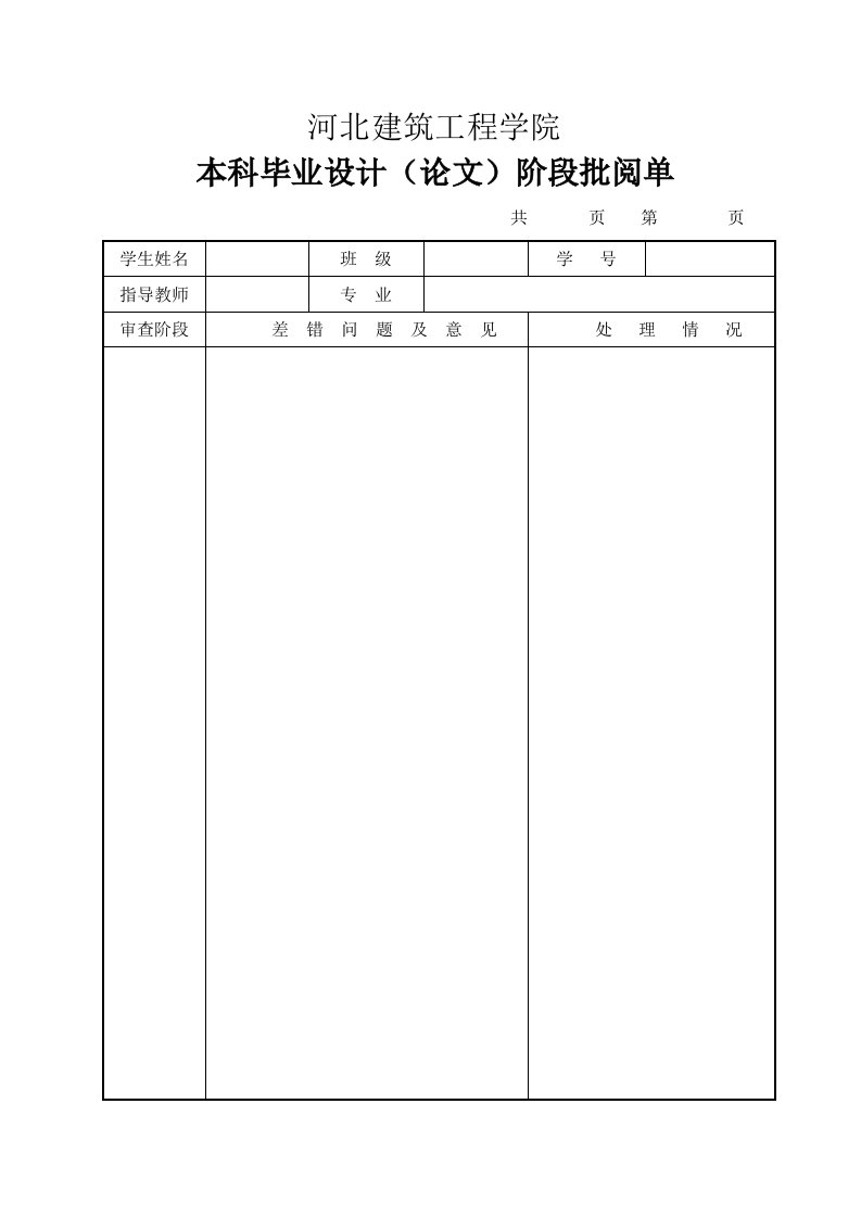 本科毕业设计（论文）阶段批阅单